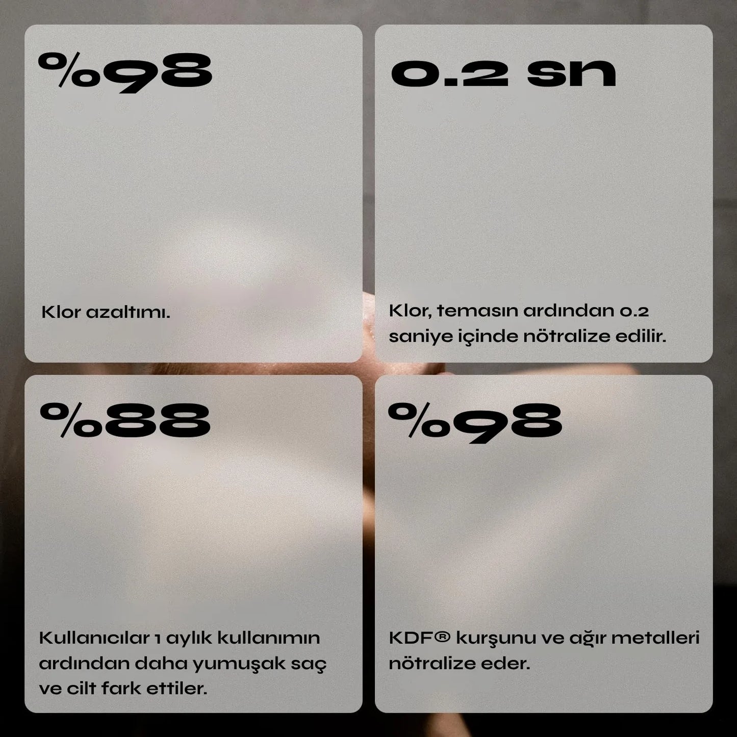 Mizufy duş filtresi kloru %98 oranında azaltır. 